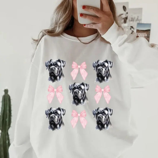 Cane Corso With Bows Sweatshirt ~ Sweatshirt Unisex Apparel Relaxed Fit Printed in the USA Clothing Womenswear Casual and Comfortable