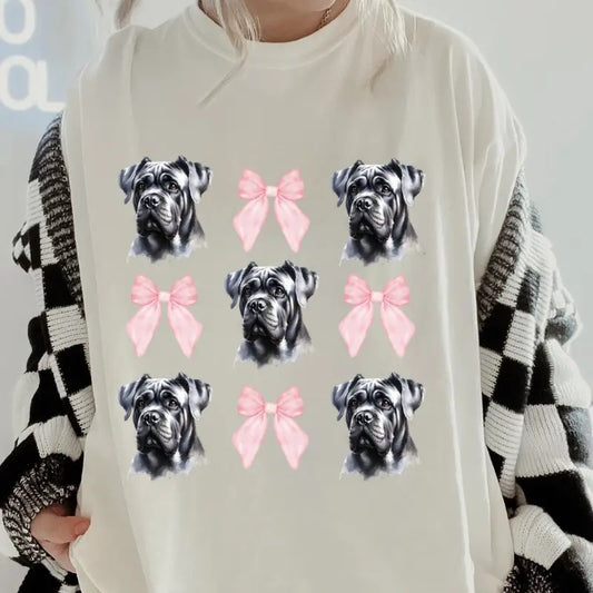 Cane Corso and bows Shirt~ Unisex Apparel Relaxed Fit Printed In The USA Clothing Womenswear Casual Comfort Cotton Top Athletic Boho Chic