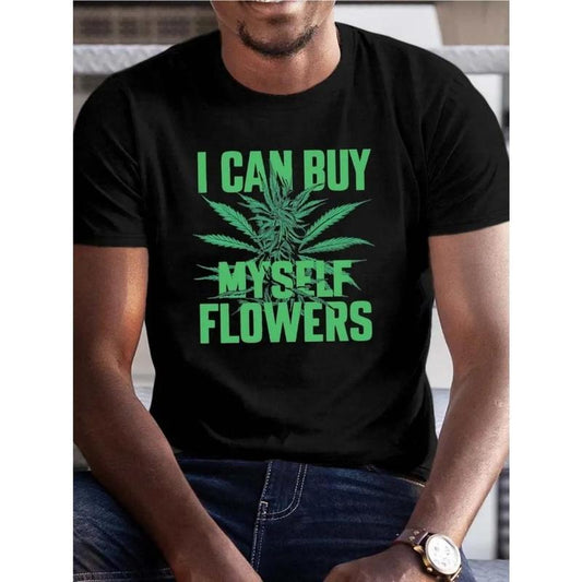 Cannabis Flowers Graphic Print for Men Couple Fashion T-Shirt, Street Short Sleeve Cotton T-Shirt, Comfort-Fit Crew Neck T-Shirt - Ultra-Soft, Breathable, Moisture-Wicking, Casual Summer Tee - Perfect for Everyday Wear Made in USA