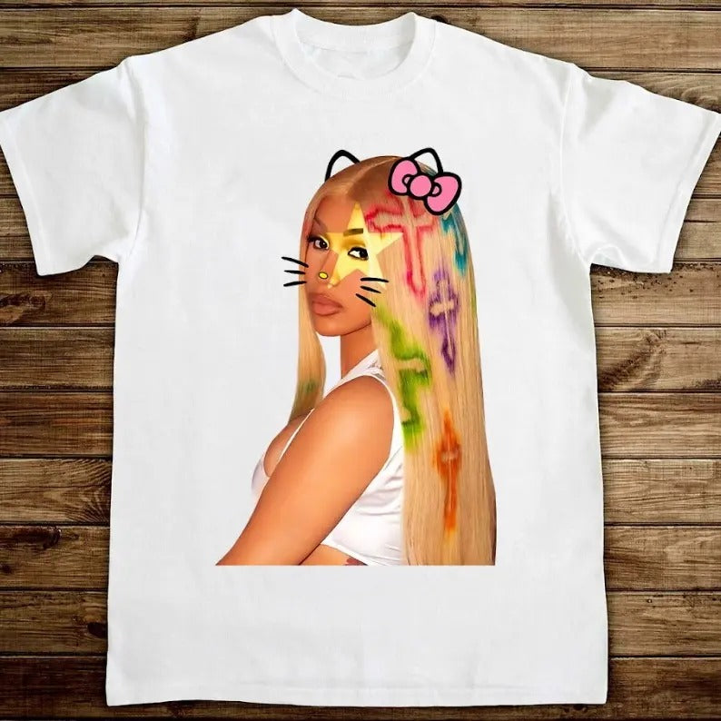 Cardi.B Yellow Stars Graphic Rap Tee Shirt