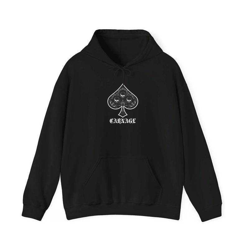 Carnage (Owned by the Spade Brothers back design) Unisex Heavy Blend Hooded Soft Comfort Crewneck Pullover Long Sleeves Graphic Fabric Sweater