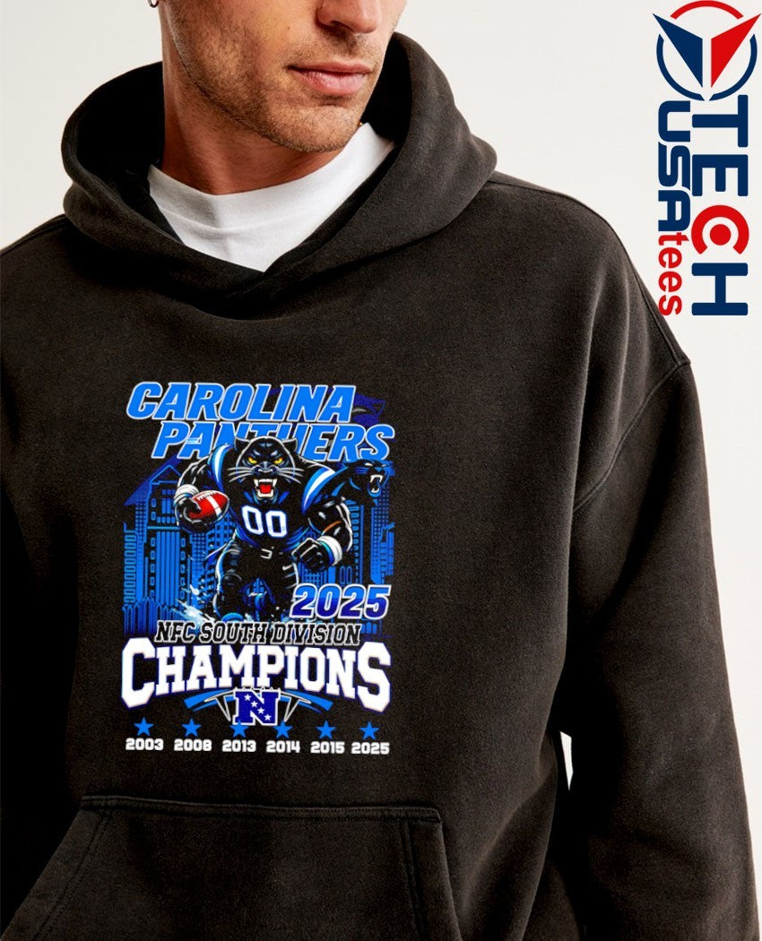 Carolina Panthers 2025 NFC North Division Champions skyline mascot shirt