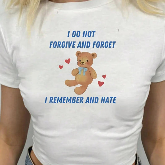 Women's Plain /  Cartoon Bear & Letter Print Round Neck Crop Tee, Fashion Casual Short Sleeve Crew Neck T-shirt for Daily Holiday Vacation Outdoor Wear, Ladies Clothes for Summer