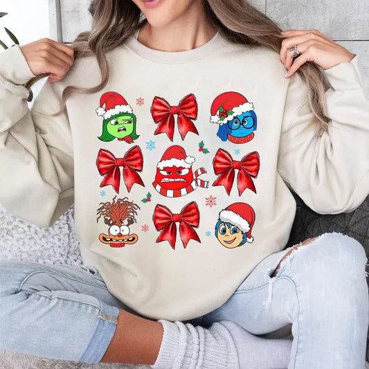 Cartoon Emotions Friends Christmas , Inside Out 2 Bow Coquetter, Mental Health , Xmas Holiday Shirt , Santa Claus