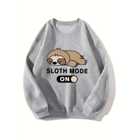 Cartoon Sloth Print Casual Round Neck Sweatshirt, Fashion Sports Pullover Sweatshirt, Women's Clothing  Hoodie and Sweater; T-shirt Cotton Womenswear Light Polyester Solid Tops