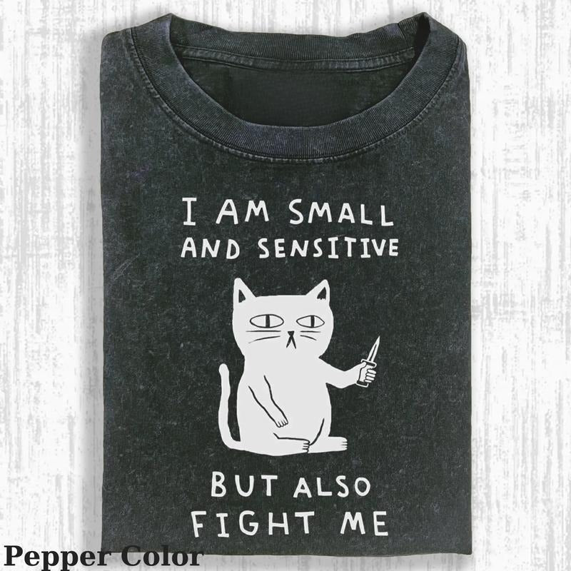 Cat - I Am Small And Sensitive But Also Fight Me Tshirt, Cute Cat Shirt, Meme Cat Shirt, Vintage 90s Style Tee, Graphic Shirt, Unisex Apparel