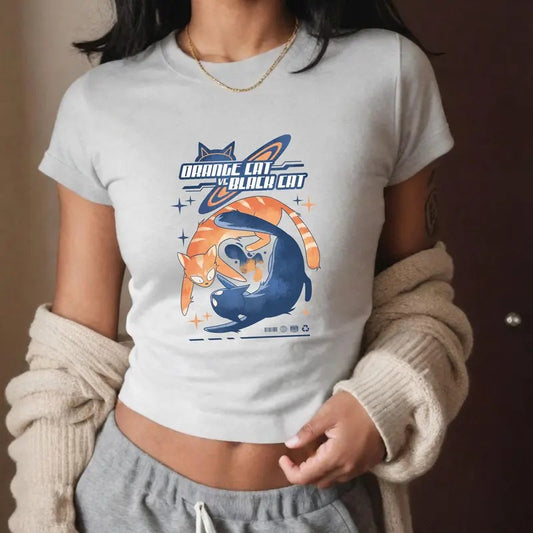 Cat Baby Tee - Trendy Retro Baby Tee for Cat Lovers - Comfortable Cotton Graphic Material - Bold and Sexy Design - Casual Top Womenswear