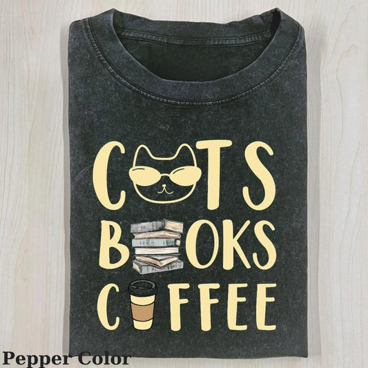 Cat Books And Coffee Shirt, Cute Cat Shirt, Meme Cat Shirt, Vintage 90s Style Tee, Graphic Shirt, Unisex Apparel