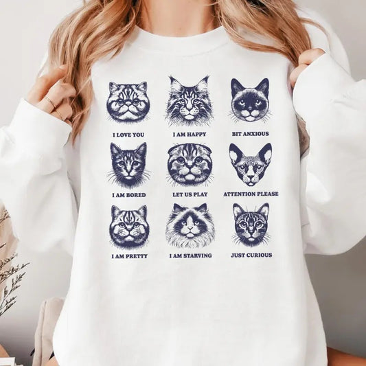 Cat Collage Sweatshirt - Unisex Crewneck Casual Top - Fun Cat Face Design - Comfort Colors for Women - Womenswear