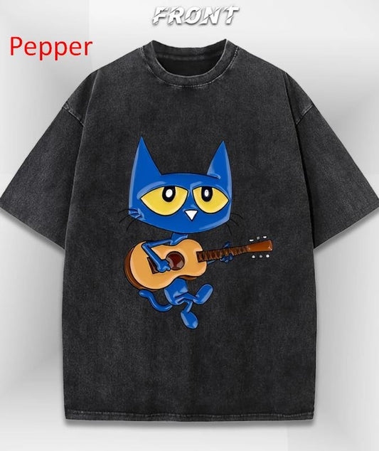 Cat Guitar Graphic T-Shirt, Fun Music Graphic Tee, Casual Streetwear, Unisex Menswear Womenswear Top