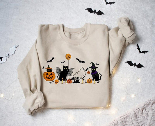 Cat Halloween Sweatshirt, Ghost Cat Halloween Shirt, Black Cat And Pumpkin Shirt, Pumpkin Fall Halloween Sweater, Halloween Cat Shirt, Cat Lover Gift Shirt, Black Cat Shirt, Spooky Season Shirt