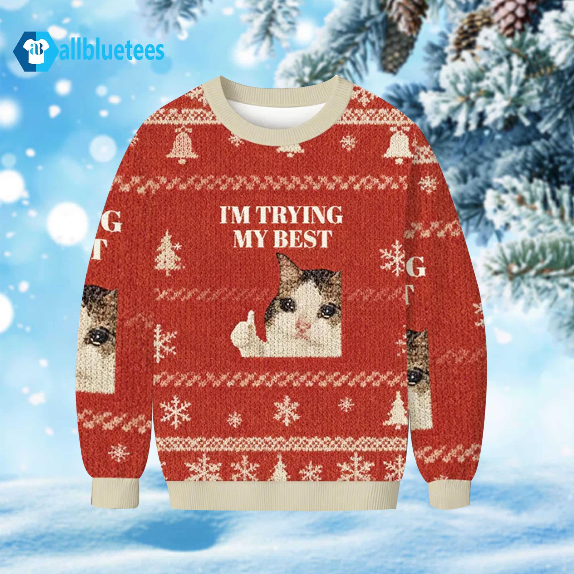 Cat I’m Trying My Best Ugly Christmas Sweater