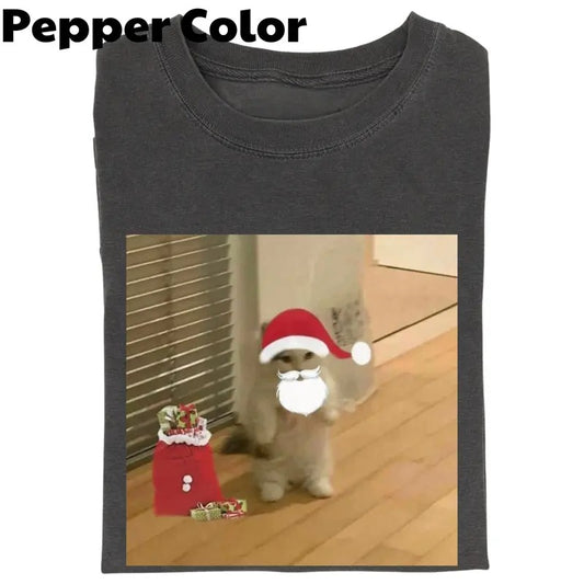 Cat Santa Cute Tshirt, Cute Christmas Cat meme T-shirt, Vintage Funny Cat Expression Graphic Tee, Cat Lovers, Cute Kitty Meme Unisex Retro Top,Fun Pet Humor Gifts Menswear Underwear