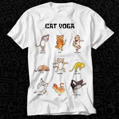 Cat Yoga T Shirt Gift For Womens Mens Unisex Top Adult Tee Vintage Music Best Movie Made in USA