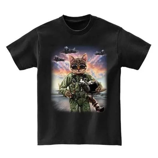 Cat as Jet Fighter Pilot, Air Force - Short Sleeve Unisex, Men Made in USA