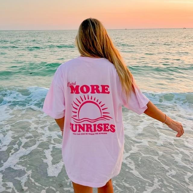 Catch More Sunrises Shirt, Summer Vacation Shirt, Beachy Tshirt, Trendy Shirt, Preppy Clothes, Oversized Tee, Indie Retro, Beach Aesthetic Shirt Casual Oversized Cotton Shirt for the Beach Comfort Fabric