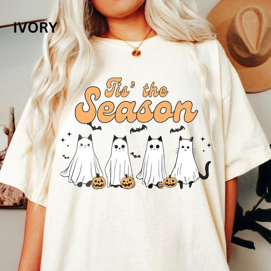 Cats Tis The Season Halloween Shirt, Dancing Cats Shirt, Cat shirt, Comfort Colors Halloween Shirt, Casual Shirt Unisex, Halloween Clothing, Graphic Halloween Apparel, Casual Cotton T-shirt, Unisex Halloween