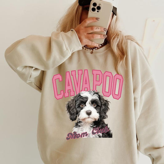 Cavapoo Mom Club Sweatshirt ~ Sweatshirt Unisex Apparel Relaxed Fit Printed in the USA Clothing Womenswear Casual and Comfortable