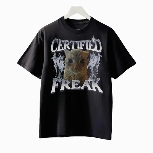 Certified Freak Funny Cat Meme Tshirt, Vintage Kitty Graphic Tee, Retro Cat Lover Shirt, Funny Pet Humor Gift, Unisex 90s Cat, Casual Top Womenswear