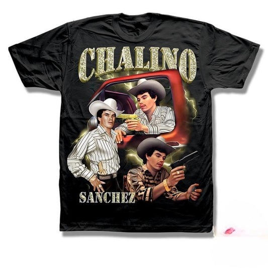 Chalino Black Heavy Weight Tshirt - Loose-Fitting, Short-Sleeve, Crew Neck T-Shirt in 100% USA Cotton with Double-Needle Stitching Menswear Top