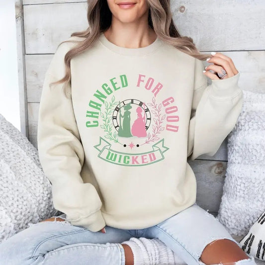 Changed For Good Sweatshirt, Wicked Defy Gravity Shirt, Wicked Musical Sweater, Wizard of Oz shirt Broomstick, Witch Pink And Green Shirt