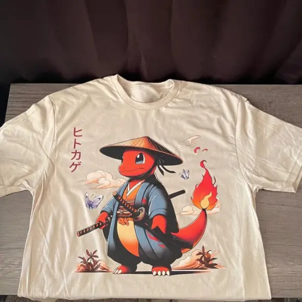 Charmander Samurai Vintage Tee, Charmander T-Shirt, Pokemon Tee, Anime Shirt, Animation Graphic Tees, Gym Shirt, Unisex T-Shirt
