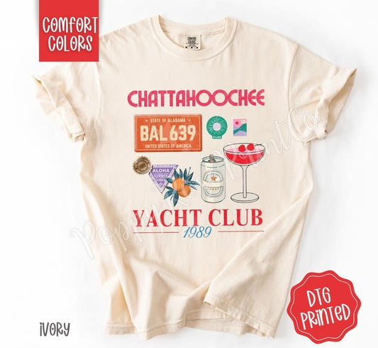 Chattahoochee Yacht Club Shirt Comfort Colors Trendy Graphic Women's Tee Gift for Her Made in USA 100% US Cotton Ethical Production