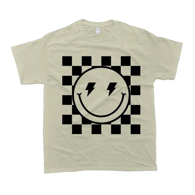 Checkerboard Smile Shirt Smiley Face Tee, Smile Tshirt, Gift For Boys And Girls, Unisex Tshirt, Cotton Casual Clothing, Vintage Style