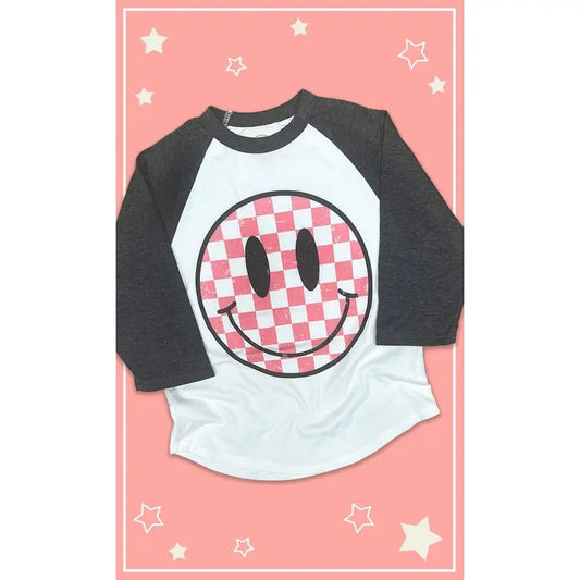 Checkerboard Smiley Youth Graphic Raglan