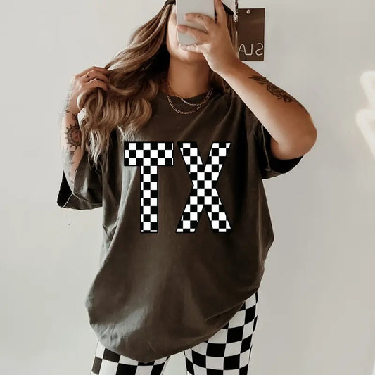 Checkerd Custom State Shirt, Comfort Colors, Checkerd Coquette Shirt, Women's Holiday Tee, Casual Comfy Graphic