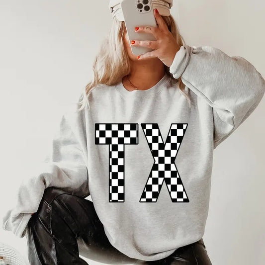 Checkered  States Sweatshirt, Custom Sweatshirt ~ Unisex Apparel Relaxed Fit Printed in the USA Clothing Womenswear Casual and Comfortable