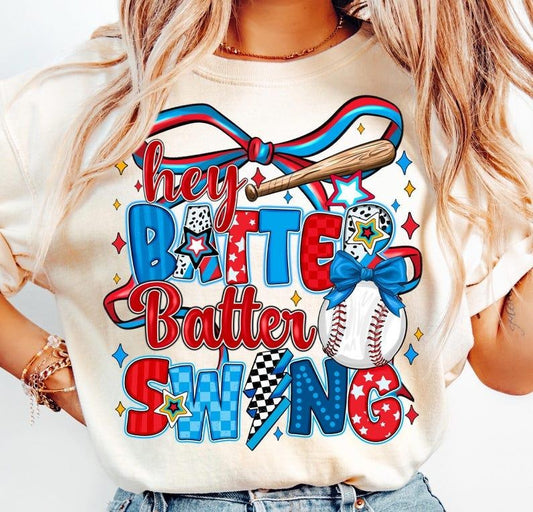Checkered Baseball Batter Swing with Coquette Bow and Retro Game Day T-Shirt