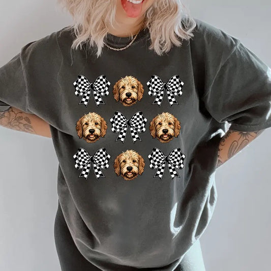 Checkered Bows & Dogs Shirt ~ Unisex Apparel Relaxed Fit Printed In The USA Clothing Womenswear Casual Comfort Cotton