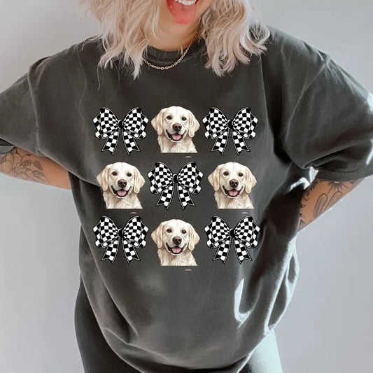 Checkered Bows & English Creme Retriever Shirt ~ Unisex Apparel Relaxed Fit Printed In The USA Clothing Womenswear Casual Comfort Cotton