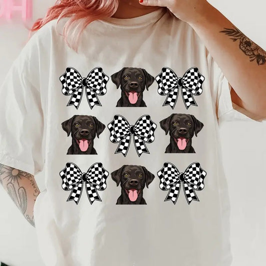 Checkered Bows & Labrador Retrievers Shirt ~ Unisex Apparel Relaxed Fit Printed In The USA Clothing Womenswear Casual Comfort Cotton