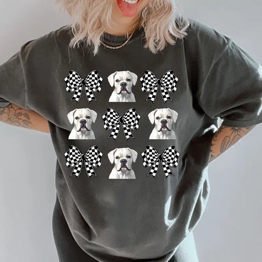 Checkered Bows & White Boxer Shirt ~ Unisex Apparel Relaxed Fit Printed In The USA Clothing Womenswear Casual Comfort Cotton Boho
