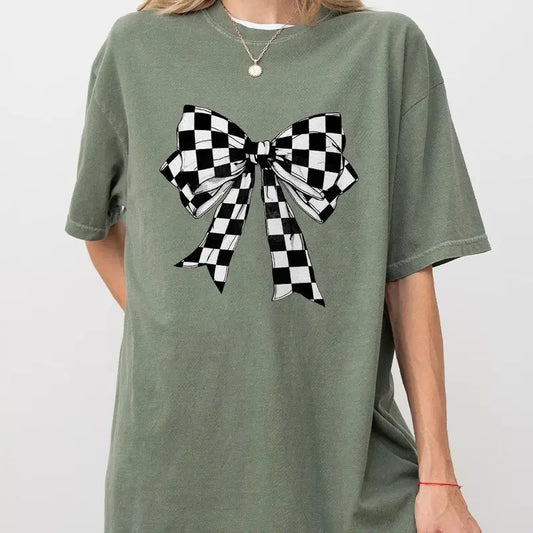 Checkered Coquette Bow Shirt, Retro Shirts For Women, Coquette Gift for Her, Coquette Mom Shirt, Coquette Mama T-Shirt, Coquette Comfort Tee, Checkered Ribbon Tee, Coquette Woman Shirt