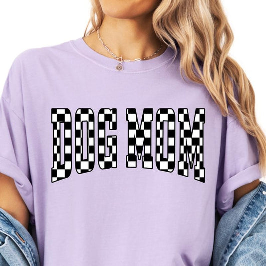 Checkered Dog Mom Shirt ~ Unisex Apparel Relaxed Fit Printed In The USA Clothing Womenswear Casual Comfort Cotton Top Athletic Boho Chic