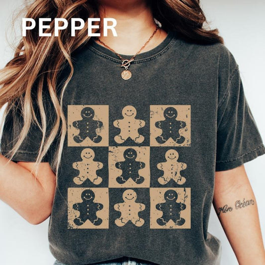 Checkered Gingerbread Shirt~ Unisex Apparel Relaxed Fit Printed In The USA Clothing Womenswear Casual Comfort Cotton Top Athletic Boho Chic