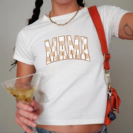 Checkered Mama Baby tee, Varsity Mama Baby tee, Trendy Crewneck, Mothers Day Gift, Cute Mom Baby tee