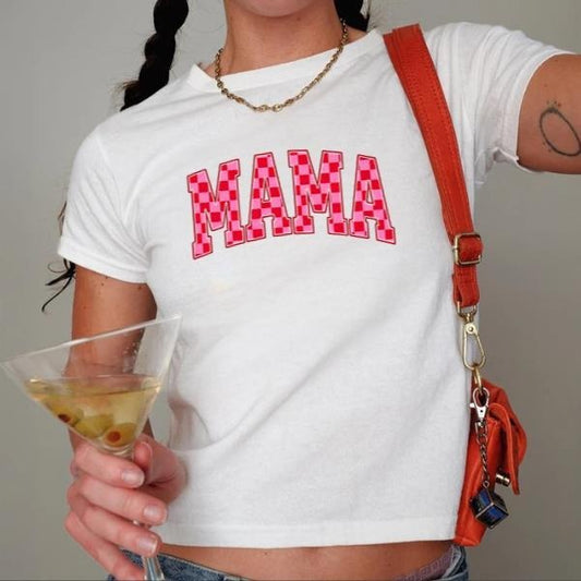 Checkered Mama Babytee, Cute Pink Checkered Mama Shirt, Trendy Mother Tee, Checkered Mama Baby tee, Mother Day Gift