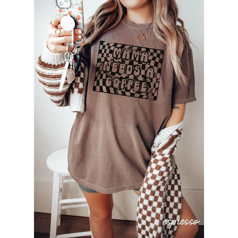 Checkered Mama Shirt Retro Mama Shirt Mothers Day Gift Mom Life Shirt Motherhood Shirt Mom Sweatshirt Mom Gift Coffee