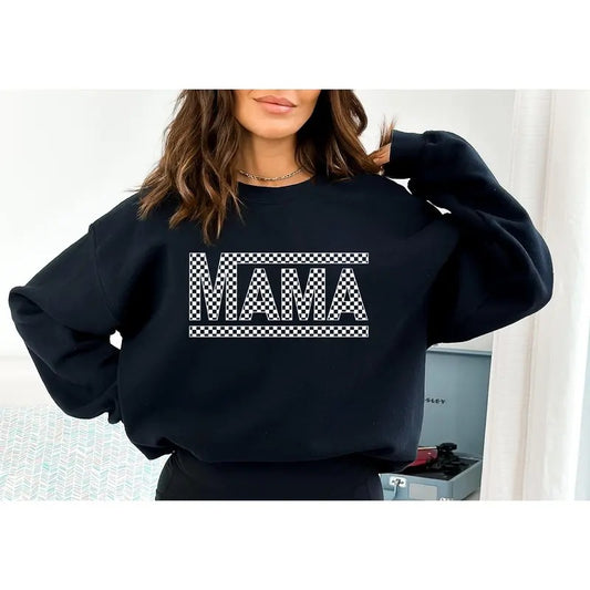 Checkered Retro Mama Sweatshirt Varsity Mom Crewneck Mother's Day Gift Retro Shirt TK62GN