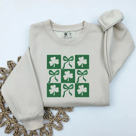 Checkered St Patrick's Day Embroidered Sweatshirt, Coquette St Patty's Day Sweater, Lucky Shamrock Sweatshirt