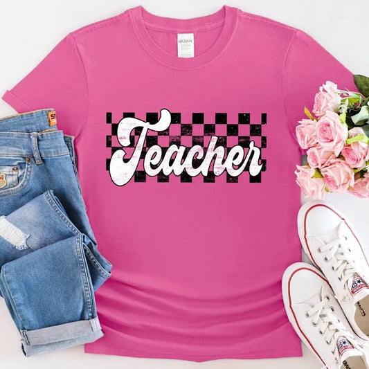 Checkered Teacher Shirt Retro Teacher Shirt Gift For Teacher Back To School Shirt Teacher Appreciation Teacher T-shirtnew Teacher Gift Latarshia Grant