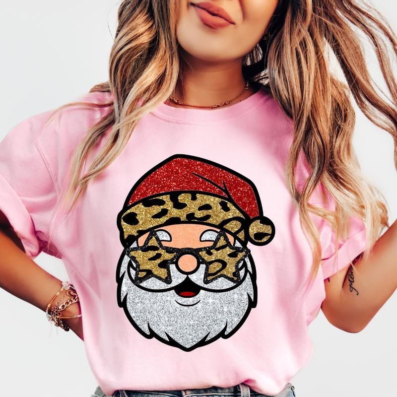 Cheetah Leopard Santa Shirt~ Unisex Apparel Relaxed Fit Printed In The USA Clothing Womenswear Casual Comfort Cotton Top Athletic Boho Chic
