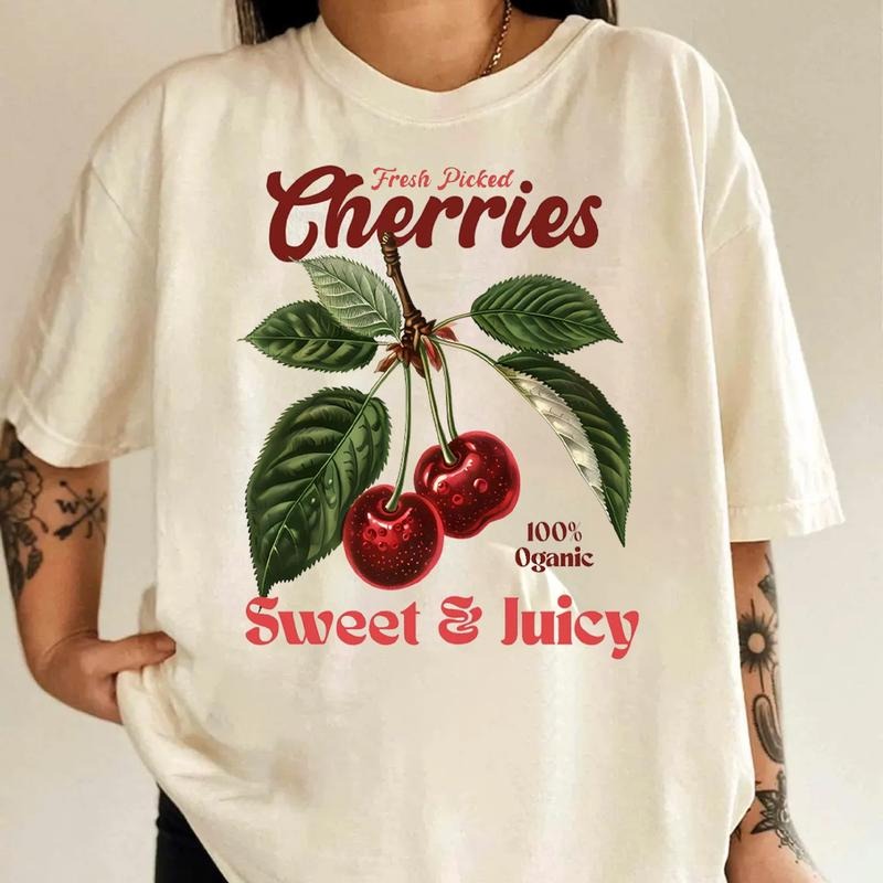 Cherries Commercial Graphic Shirt, Trendy Style Gift For Him, Her