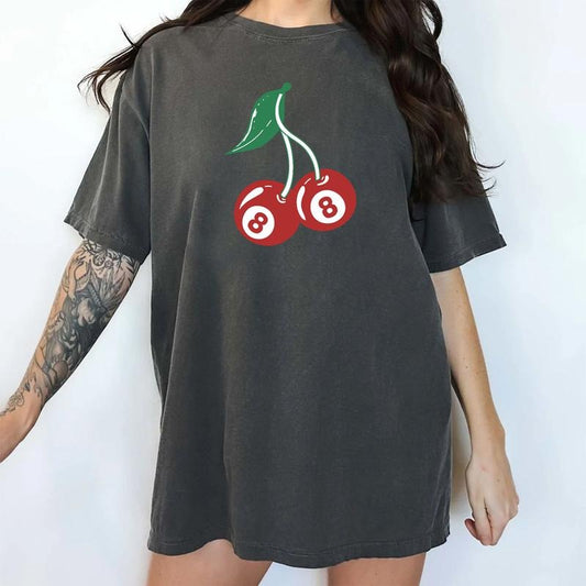 Cherry 8 Ball Shirt Vintage, Retro Billiard Lovers Oversized Shirt, Y2k Cherry 90s Graphic Printed Tee, Cherry T-Shirts, Cherry Billiard Tee, Gifts for Women, Comfy Oversized Graphic Tee, Tops For Women, Comfort Cotton Chic Style Womenswear
