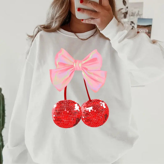 Cherry Disco Valentines day Crewneck ~ Sweatshirt Unisex Apparel Relaxed Fit Printed in the USA Clothing Womenswear Casual and Comfortable