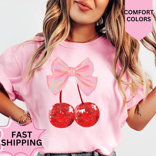 Cherry Disco Valentines day Shirt~ Unisex Apparel Relaxed Fit Printed In The USA Clothing Womenswear Casual Comfort Cotton Top Athletic Boho Chic